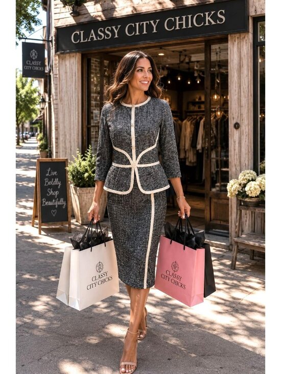 Vfshow Dresses & Skirts - VFShow Size M Black White Tweed Peplum Dress Slim Fit Office City Chic Work Wear